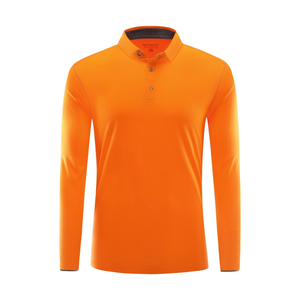 Polo à manches longues pour homme, bleu marine, tricoté, séchage rapide, design uni, boutons sur le devant, coupe classique - Product Image 2