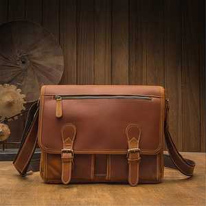 Sac fourre-tout vintage grande capacité pour usage quotidien et voyage, sacoche d'affaires en cuir véritable pour ordinateur portable 14 pouces pour hommes LLB-0344 - Product Image 1