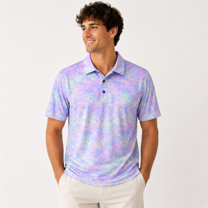 Polo de Manga Corta con Estampado Tie-Dye para Hombre, Corte Regular, Diseño Casual con Patrones, Colores Pastel, 92% Poliéster, 8% Elastano, Artículo de Moda - Product Image 4