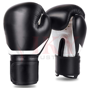 Gants de boxe en cuir artificiel noir et blanc avec logo personnalisé, ajustement ergonomique, rembourrage en mousse multi-couches absorbant les chocs - Product Image 1