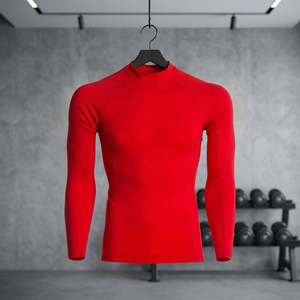 Men's <b>Red</b> <b>Long</b> <b>Sleeve</b> Rash Guard Quick Dry Polyester Shirt <b>Top</b> - Product Image 2