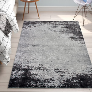 Tapis abstrait en laine et viscose tissé à la main, motif vieilli, revêtement de sol pour intérieurs contemporains - Product Image 2