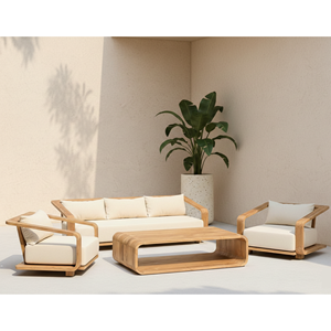 Conjunto de sofás Cassandra de teca indonesiana para exteriores con frente ligeramente elevado para el mercado mundial con calidad y valor excepcionales - Product Image 2
