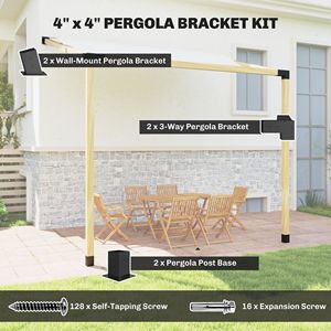 Elegante Kit di Staffe Inclinato a 15 Gradi per Pergola, Staffe a 3 Vie, Basi per Pali, Supporti a Muro per Legname 4x4 (3.6x3.6 Pollici), Colore Nero - Product Image 4