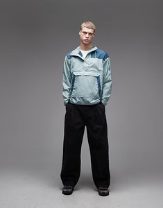 Men's Windproof Hooded Quarter-Zip <b>Jacket</b> Color Blocking Sporty Style Polyester Autumn Wear Loose Fit Long Sleeve - Product Image 1