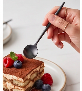 Ensemble de couverts en acier inoxydable enduit de couleur noire couverts à manger cuisine mariage maison Restaurant utilisation ensemble de 5 fourchette couteau cuillère - Product Image 3