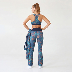 Women Floral Print Yoga Sports Bra <b>Flare</b> <b>Leggings</b> Full Length Sleeveless Racerback Crop Jacket 3 Piece Compression <b>Gym</b> Set - Product Image 6