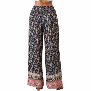 Women's Palazzo Pants Wide Leg Mid Waist Floral Drawstring Custom OEM Wholesale - Product Image 3