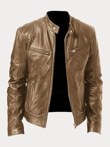 Chaqueta Bomber de Cuero Vacuno Marrón para Hombre, Cuello Camisero, Cierre de Cremallera, Estilo Vintage, Corte Regular, para Otoño - Product Image 4