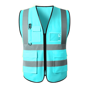 Chaleco de Seguridad Reflectante de Alta Visibilidad Unisex, Ropa de Trabajo de Poliéster Azul con Bolsillos y Cierre de Cremallera - Product Image 4