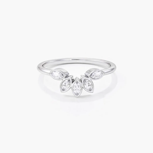 Anillo de compromiso elegante de oro puro de 10K y 14K con 5 piedras marquise curvadas y diamantes de laboratorio, estilo tiara, para boda - Product Image 2