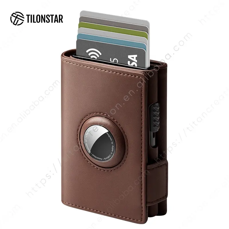 High Quality Aluminium Leather Card Holder Wallet Airtag Pop Up Wallets For Men