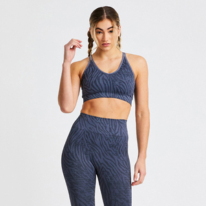 Brown 2-Piece Yoga Set High Waist Leggings Crop <b>Top</b> Full Sleeve <b>Zipper</b> Jacket Breathable Eco-Friendly Seamless Print Spandex - Product Image 6