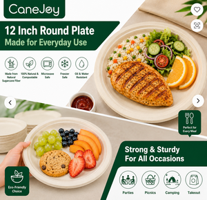 Eco-friendly Bagasse Dinner <b>Plate</b> Biodegradable Sugarcane Pulp Heavy Duty Party <b>Disposable</b> 12 Inch Round Compostable <b>Plate</b> - Product Image 4