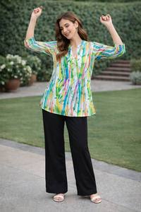 Ensemble Kurta en Rayonne Imprimée pour Femme, Motif Abstrait Multicolore, Pantalon Noir, Coupe Ample Décontractée, Style Indien et Pakistanais, Idéal pour l'Été - Product Image 3