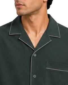 Customized Olive Green Oversized Casual <b>Men</b> <b>Shirt</b> Contrast Piping Half Sleeve Cuban Collar Summer Streetwear Fashion <b>Shirt</b> Top - Product Image 5