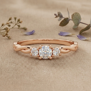 Twisted Three Stone Moissanite Engagement <b>Ring</b> Rose Gold Infinity Promise <b>Ring</b> For Women - Product Image 1
