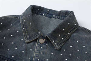 Fully <b>Rhinestone</b> Winter Outerwear Washed Denim <b>Jackets</b> for Men's Streetwear Vintage Turn Down Collar Full Sleeves Denim <b>Jacket</b> - Product Image 3