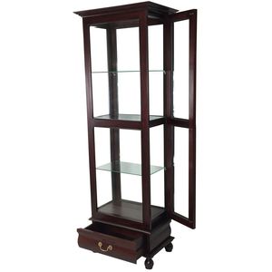 Mahogany glass reproduction display <b>cabinet</b> has a bottom drawer for storage in a brown finish for the living room indoor use. - Product Image 3