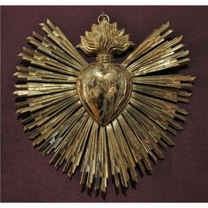 Wholesale Handmade Brass Sacred Heart <b>Wall</b> Plaque Ex Voto Flamed Wings Cross Metallic Gold Catholic Religious Home Decor Gift - Product Image 6
