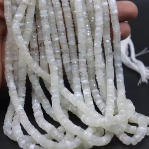 Piedras preciosas sueltas de piedra lunar blanca natural, cuentas facetadas con forma de neumático, hebras para hacer joyas, cuentas perforadas con corte de rueda - Product Image 2