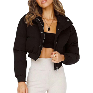 Chaqueta Corta Acolchada para Mujer, Color Sólido, Cuello Alto, Cierre de Cremallera, Manga Larga, Abrigo Cálido de Invierno, Chaqueta Acolchada al por Mayor - Product Image 2