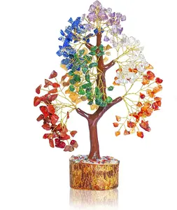 Seven chakra crystal bonsai money tree with 300 beads top quality product hand made in India 7 chakras gemstone decor item