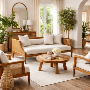 Dhifa - Diván Ajustable de Estilo Escandinavo Moderno, Madera de Teca, Laterales de Mimbre de Alta Calidad, Asiento con Cojín Suave, para el Hogar, Salón o Resort - Product Image 6