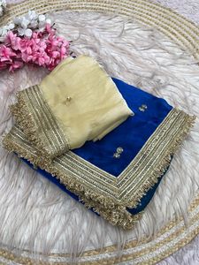 Sari en satin Fandy de créateur exclusif, avec chemisier élégant, style ethnique chic, dernière tendance, pour mariée, indien, modeste, pour soirée, pour femme - Product Image 6