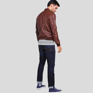 Chaqueta de Cuero Genuino Personalizada para Hombre, Estilo Motero, Color Café, Corte Ajustado, Chaqueta Bomber de Motocicleta, Piel de Oveja Suave, Ropa de Invierno - Product Image 2