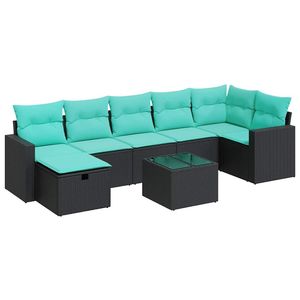 Set di divani da giardino in polyrattan nero da 8 pezzi con cuscini, eleganti mobili da esterno - Product Image 2
