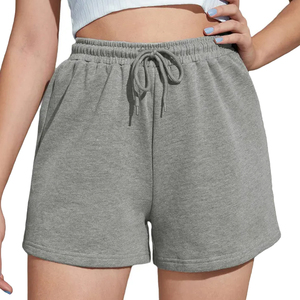 Shorts de survêtement en polaire pour femme, taille haute, cordon de serrage, taille élastique, décontracté, pour la détente et le sport, vente en gros OEM, multicolores - Product Image 4