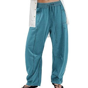 Pantalon large taille haute avec cordon de serrage, coupe décontractée, style streetwear, décontracté, 100% coton - Product Image 4