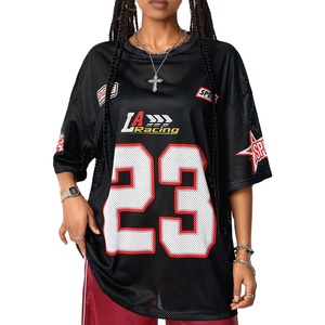 Maillot de football américain en maille pour femme, coupe oversize, manches courtes, style streetwear, haut de sport, numéro personnalisé, fournisseur OEM, usine - Product Image 1