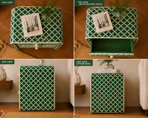 New Arrival Resin Bone Inlay Green Nightstand With Drawers & <b>Shelf</b> Cabinet <b>Bedside</b> End Table For Bedroom Hotel Luxury Home Decor - Product Image 3