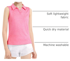 T-shirts sans manches pour filles, uniforme scolaire rose, design personnalisé, polyester, spandex, polos de tennis et de golf - Product Image 2