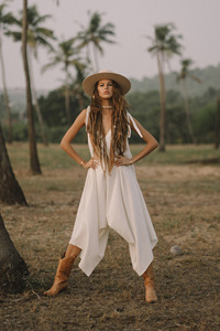 Combinaison de yoga en coton blanc, style bohème, coupe ample, pour festival et usage quotidien, sans manches - Product Image 3