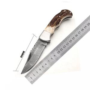 Cuchillo de Bolsillo de Acero de Damasco Hecho a Mano de Alta Calidad con Funda de Cuero, Regalo Perfecto para Camping, para Padres, Compatible con OEM y ODM - Product Image 5