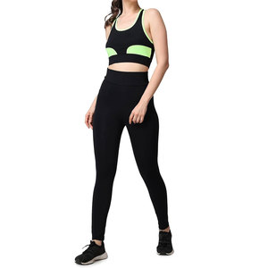 Conjunto de Yoga de Cintura Alta de 2 Piezas para Mujer, Ropa Deportiva, Leggings Acanalados Sin Costuras y Sujetador Deportivo, Parches de Neón, Ropa Deportiva para Gimnasio y Fitness - Product Image 1