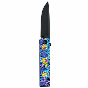 Couteaux à lame fixe noirs avec manche à motif floral bleu, violet et jaune et lame droite pointue pour le camping en plein air et les usages multiples - Product Image 1