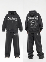 Ensemble survêtement 2 pièces pour femme, imprimé délavé à l'acide, coupe oversize, avec sweat à capuche et pantalon de survêtement à ourlet brut, style streetwear, 100% coton