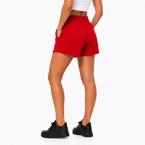Shorts d'hiver pour femmes à taille haute en polaire épaisse avec cordon de serrage et poches latérales, personnalisables avec logo – Shorts de sport en polaire sur mesure - Product Image 6