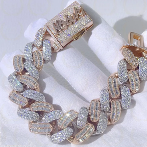 Wooki Rose Gold Plated Crystal <b>Chain</b> Link Bracelet Baguette Cut Channel Setting Luxury Unisex Jewelry - Product Image 3