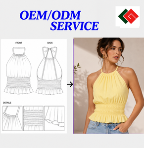 เสื้อกล้ามผ้าทวิลคอปีเตอร์แพนสีเหลืองสำหรับผู้หญิง ขายส่ง พร้อมริบบิ้น ป้องกันการเป็นขุย สีพื้นเรียบง่าย ผลิตในเวียดนาม - Product Image 5