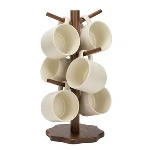 Mug Holder Dark Wood Tapered <b>Trunk</b> Design 6 Branch Pegs Circular Countertop Kitchen <b>Storage</b> Coffee Cup Organizer Stand Mug - Product Image 3