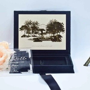 Luxury Black Velvet <b>Box</b> <b>Wedding</b> Invitation Custom Gold Foil Monogram Clear Acrylic Invitation <b>Card</b> Illustrated Lid Ribbon - Product Image 3