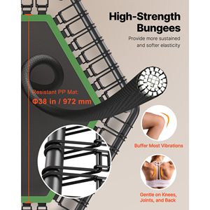 54.5 Inch <b>Mini</b> <b>Trampoline</b> Fitness Rebounder 450 Lbs Capacity 3-Level Adjustable Height Quiet & Stable with Foam Safety - Product Image 3