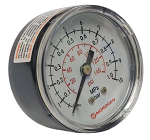 Manómetro de Presión 0-10 bar (0-145 Psi) 3 Escalas 40mm de Diámetro Conexión Trasera Central R1/8 0.5kg - Product Image 5