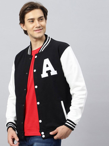 เสื้อแจ็คเก็ตเบสบอลทรงบอมเบอร์ คอริบบ์ แต่งกระดุมและตัวอักษร สไตล์วิทยาลัย ดีไซน์ใหม่ ผลิตจากโพลีเอสเตอร์ สีดำ - Product Image 3