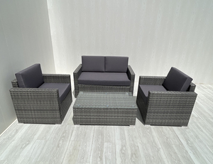 SF00072 Juego de muebles modernos de ratán de mimbre para exteriores de 4 piezas con cojines grises para Patio Jardín Sala de estar Hotel Villa - Product Image 2